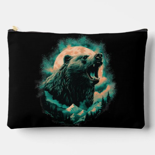 Roaring bear in mountains design accessory pouch