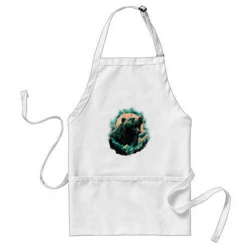 Roaring bear in mountains design adult apron