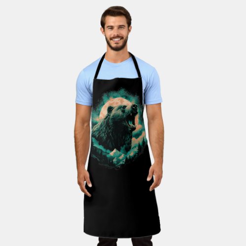 Roaring bear in mountains design apron