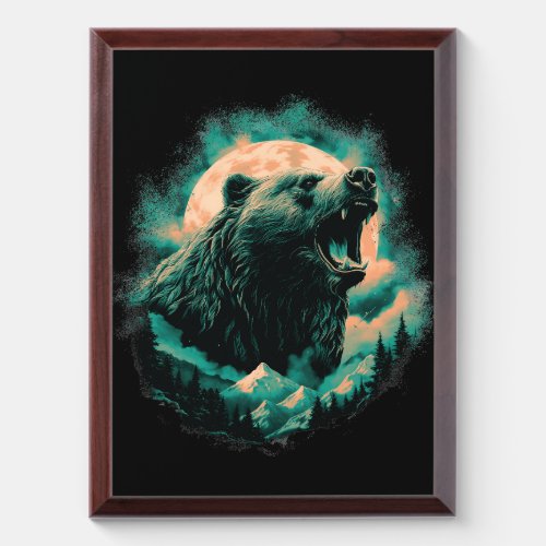 Roaring bear in mountains design award plaque