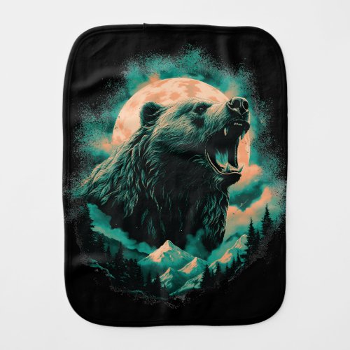Roaring bear in mountains design baby burp cloth