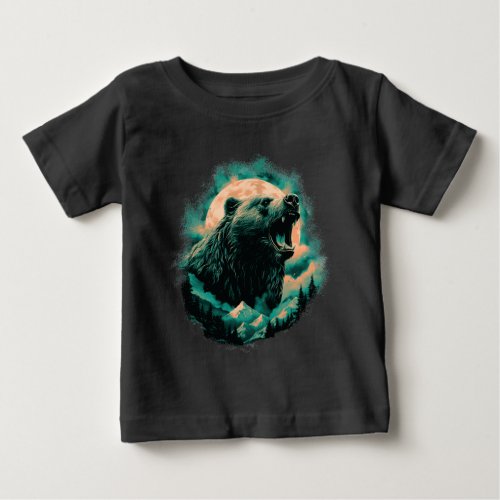 Roaring bear in mountains design baby T_Shirt