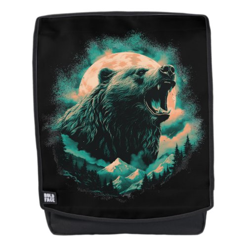 Roaring bear in mountains design backpack