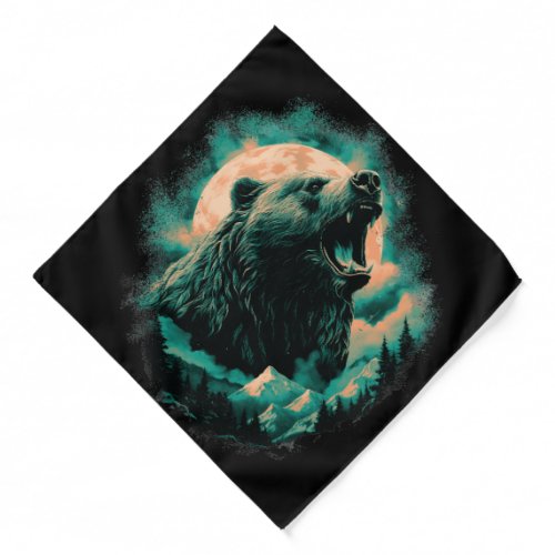 Roaring bear in mountains design bandana