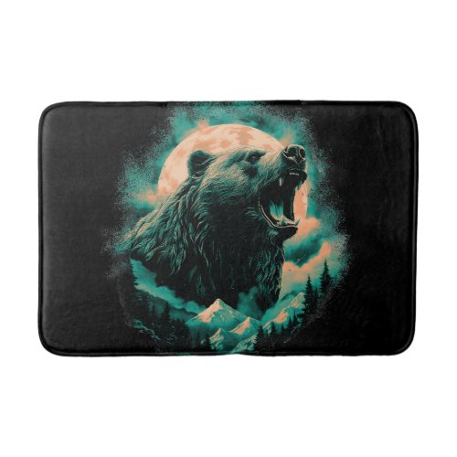 Roaring bear in mountains design bath mat