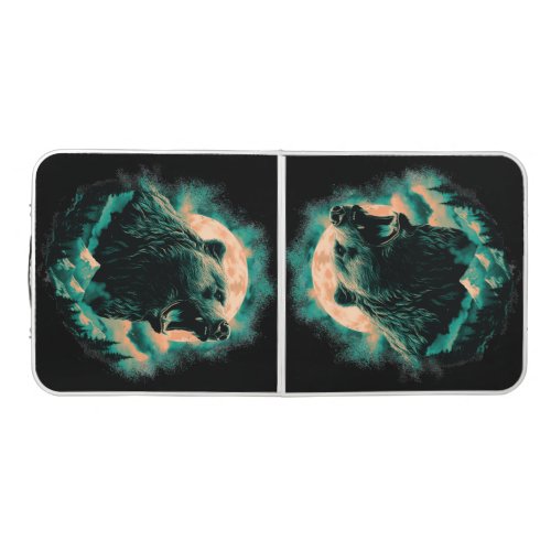 Roaring bear in mountains design beer pong table
