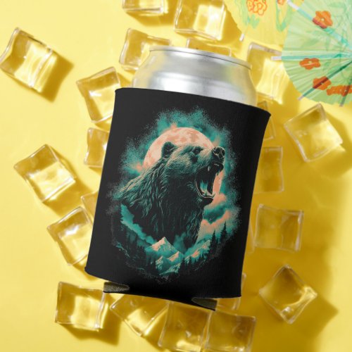 Roaring bear in mountains design can cooler
