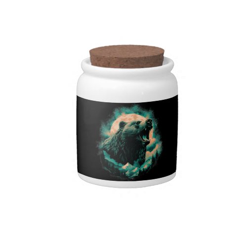 Roaring bear in mountains design candy jar