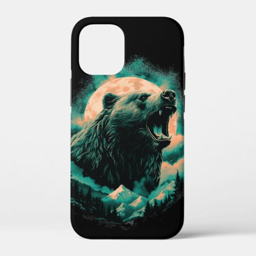 Roaring bear in mountains design iPhone 12 mini case
