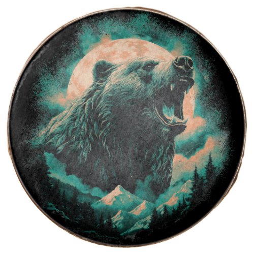 Roaring bear in mountains design chocolate covered oreo