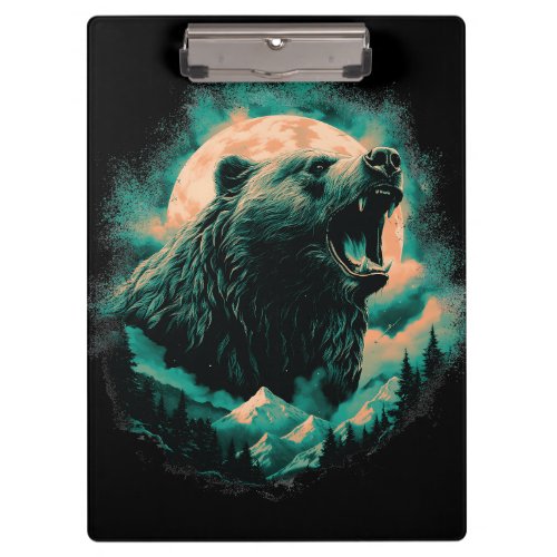 Roaring bear in mountains design clipboard
