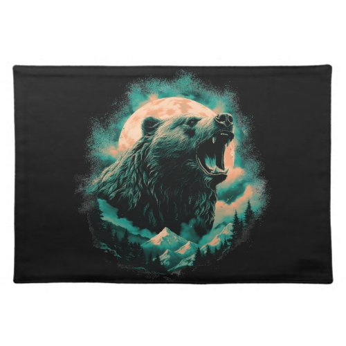 Roaring bear in mountains design cloth placemat