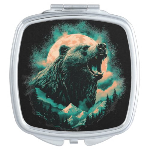 Roaring bear in mountains design compact mirror