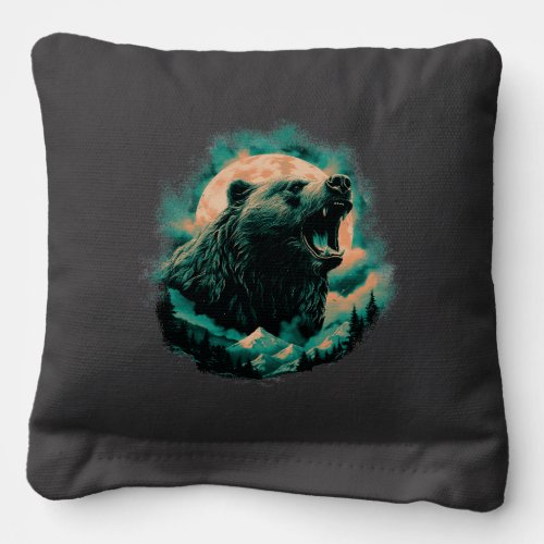 Roaring bear in mountains design cornhole bags