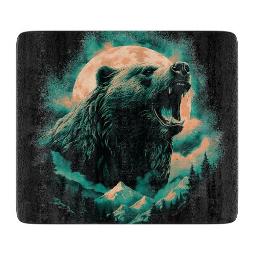 Roaring bear in mountains design cutting board