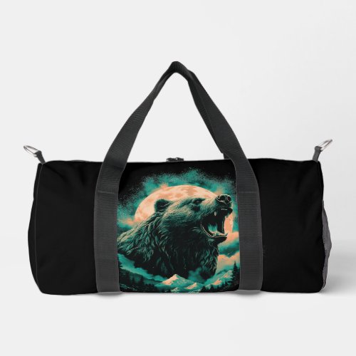Roaring bear in mountains design duffle bag