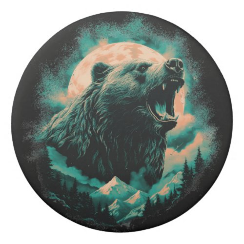 Roaring bear in mountains design eraser