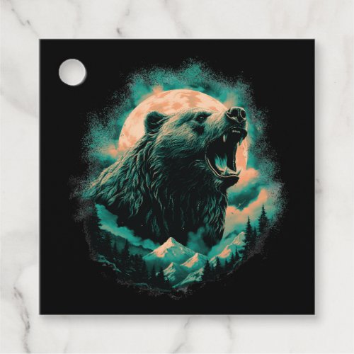 Roaring bear in mountains design favor tags