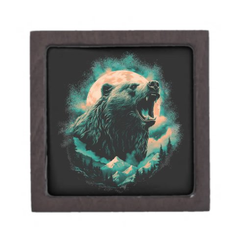 Roaring bear in mountains design gift box