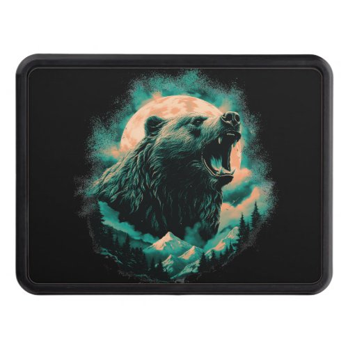 Roaring bear in mountains design hitch cover