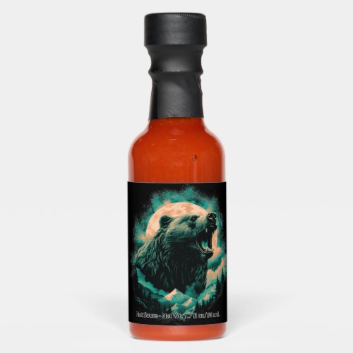 Roaring bear in mountains design hot sauces