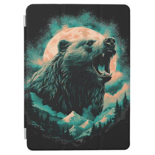 Roaring bear in mountains design iPad air cover