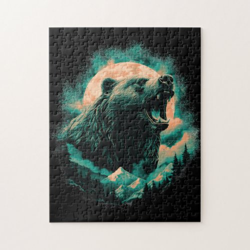 Roaring bear in mountains design jigsaw puzzle