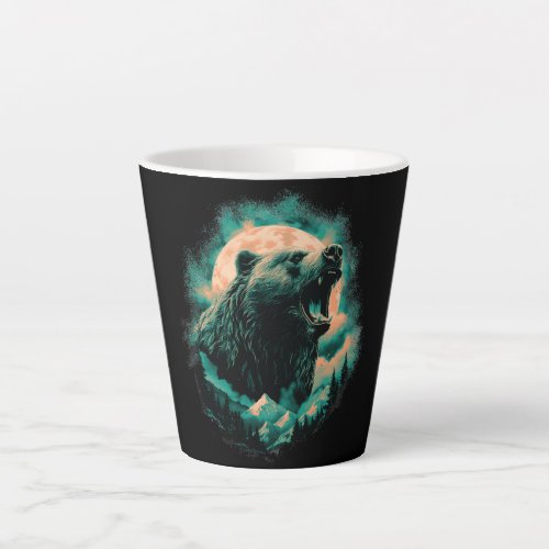 Roaring bear in mountains design latte mug