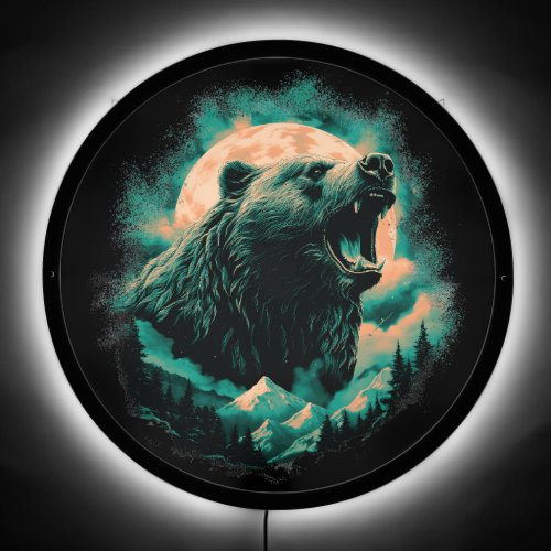 Roaring bear in mountains design LED sign