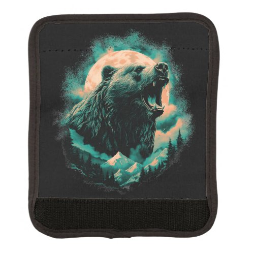 Roaring bear in mountains design luggage handle wrap