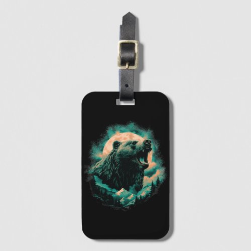 Roaring bear in mountains design luggage tag