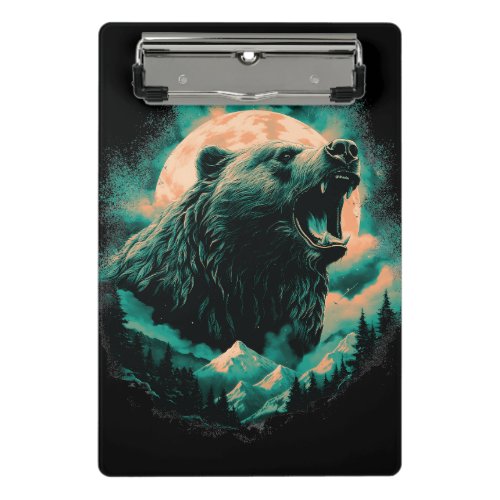 Roaring bear in mountains design mini clipboard
