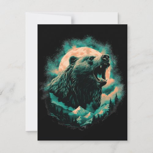Roaring bear in mountains design note card