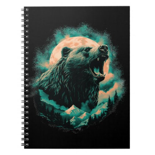 Roaring bear in mountains design notebook