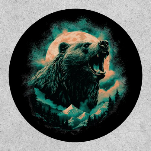 Roaring bear in mountains design patch