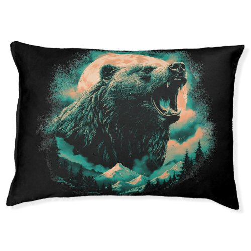 Roaring bear in mountains design pet bed