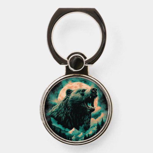 Roaring bear in mountains design phone ring stand