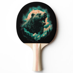 Roaring bear in mountains design ping pong paddle