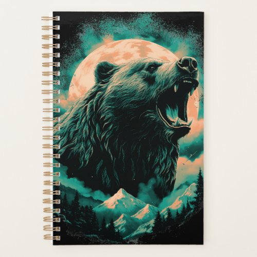 Roaring bear in mountains design planner