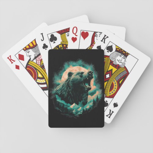Roaring bear in mountains design playing cards