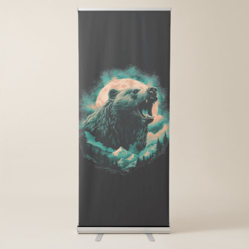 Roaring bear in mountains design retractable banner