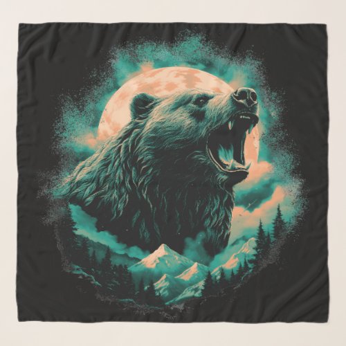 Roaring bear in mountains design scarf