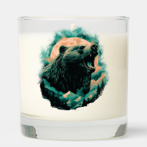Roaring bear in mountains design scented candle