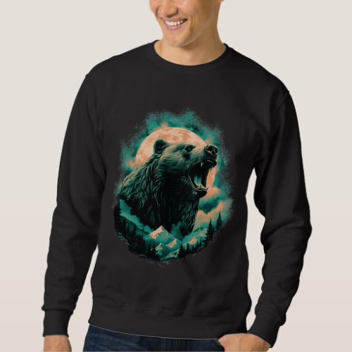 Roaring bear in mountains design sweatshirt