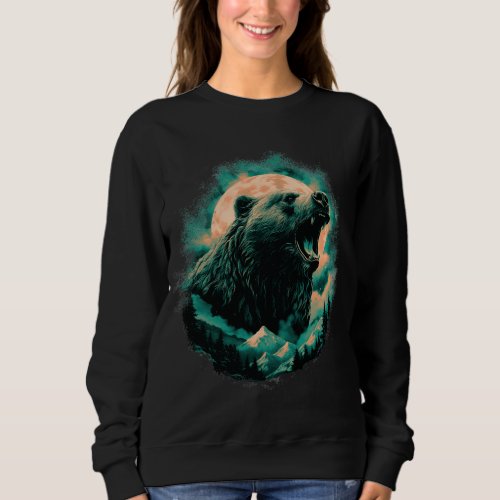 Roaring bear in mountains design sweatshirt