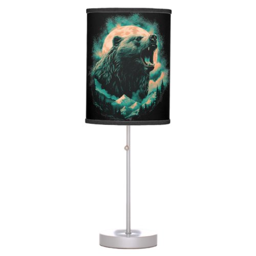 Roaring bear in mountains design table lamp