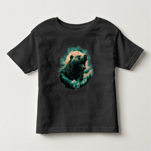 Roaring bear in mountains design toddler t_shirt