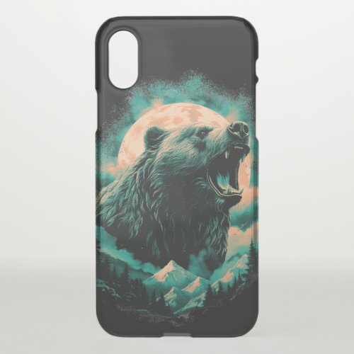 Roaring bear in mountains design iPhone XS case