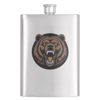 Roaring Bear Power Emblem Flask