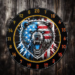 Roaring Bear Strikes with Fiery Pride Dart Board<br><div class="desc">1. Introducing the ultimate statement piece for your man cave or hunting lodge: a unique dart board featuring a striking design of a grizzly bear head adorned with the American flag. This eclectic dart board not only serves as a fun game for friends and family but also adds a touch...</div>